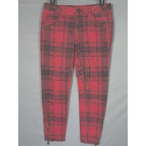 Love Too True Red Plaid Skinny Zipper Ankle Pants Women's Size 7